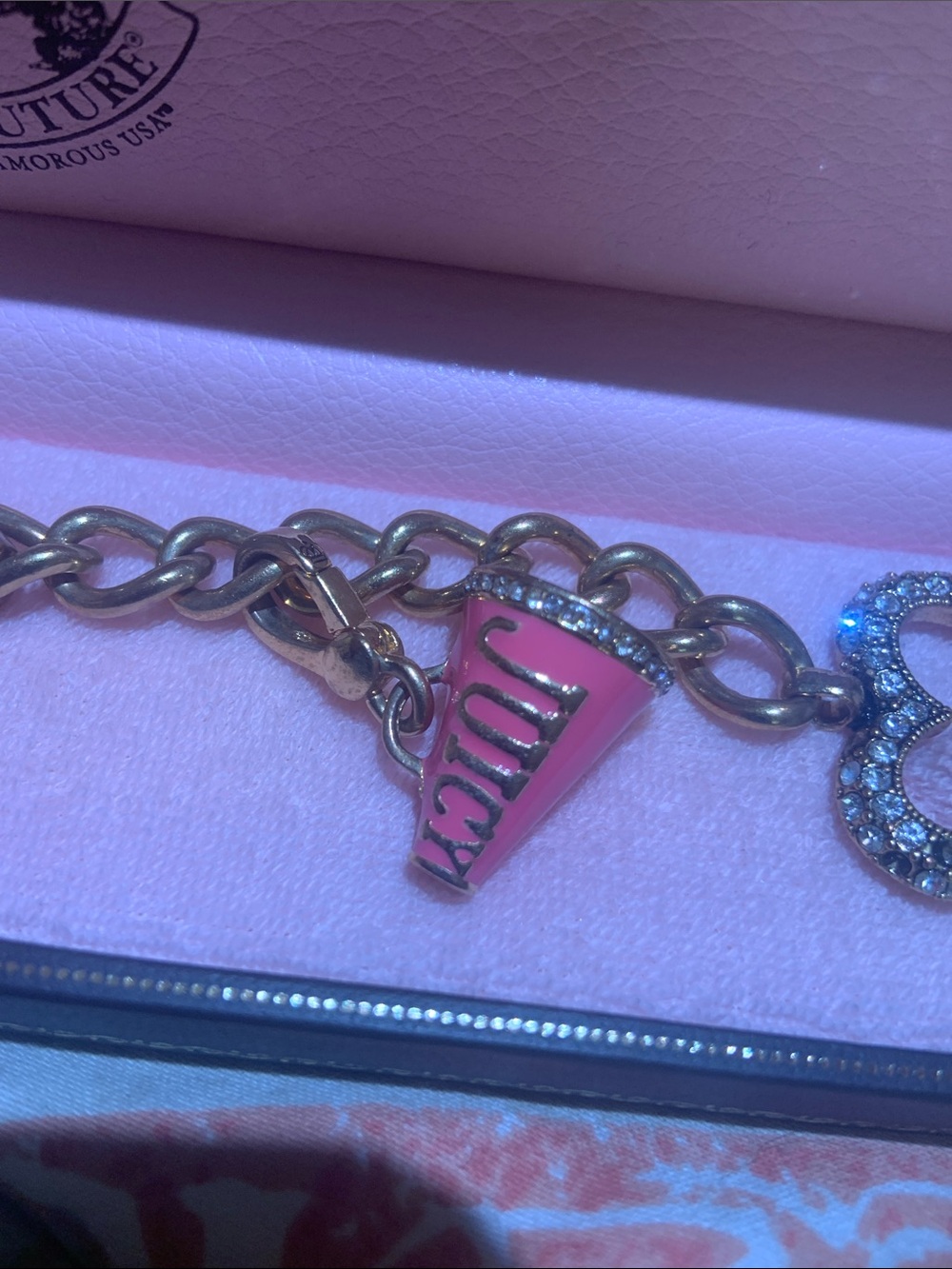 Juicy Couture Gold-Tone Charm Bracelet with Pink Megaphone & White Sneaker - Picture 3 of 13